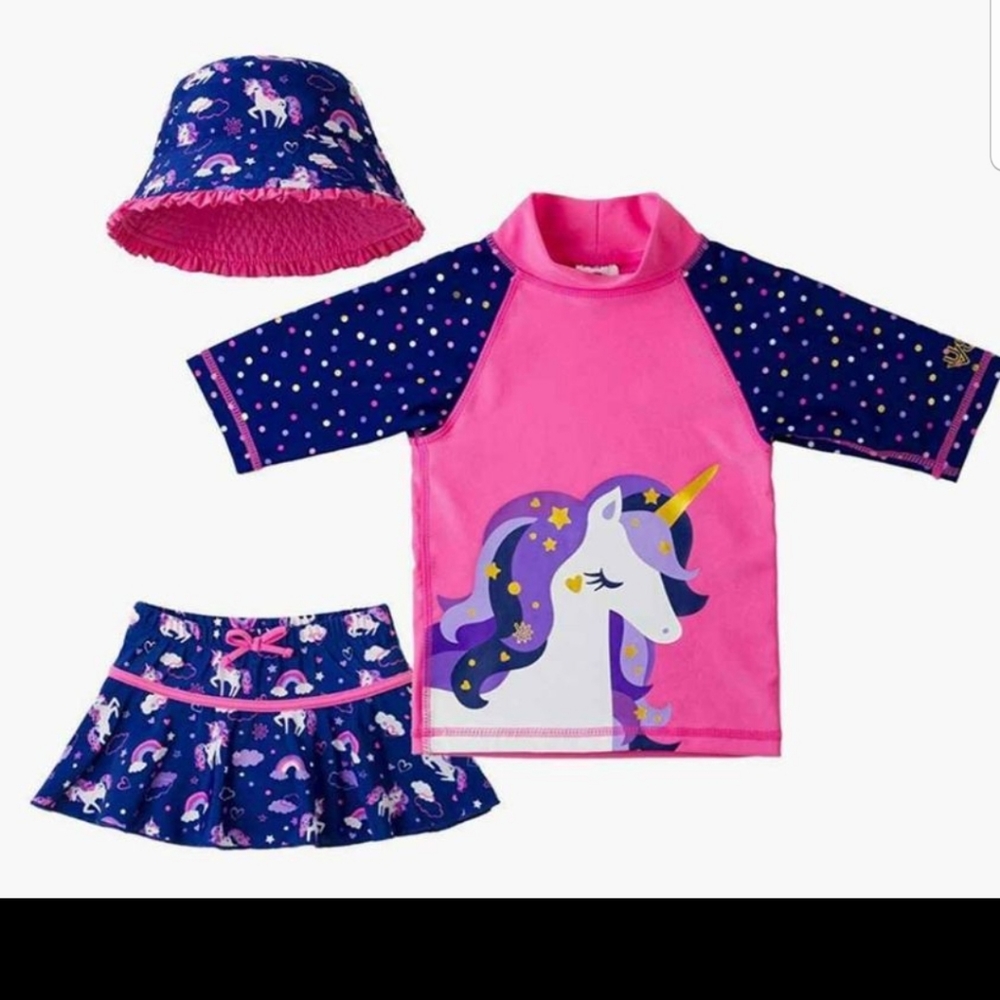 UV Skinz nwt Girl's 3PC Swim Suit, UPV 50+, New, Unicorn 2t